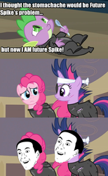 Size: 834x1354 | Tagged: safe, screencap, pinkie pie, spike, twilight sparkle, g4, it's about time, caption, meme, you don't say