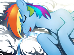 Size: 1600x1200 | Tagged: safe, artist:balthasar999, rainbow dash, g4, cloud, drool, nap, sleeping