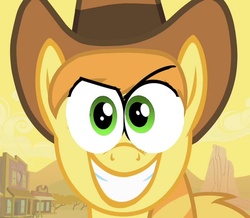 Size: 826x720 | Tagged: safe, edit, edited screencap, screencap, braeburn, earth pony, pony, g4, over a barrel, male, solo, special eyes, stallion, wat