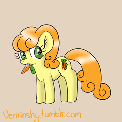 Size: 1000x1000 | Tagged: safe, artist:verminshy, carrot top, golden harvest, pony, g4, 30 minute art challenge, carrot, cutie top, female, food, mouth hold, solo