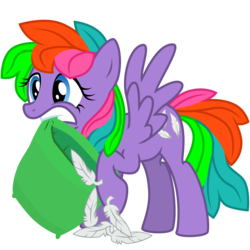 Size: 3000x3000 | Tagged: safe, artist:sunley, tickle (g1), pegasus, pony, g1, g4, feather, female, g1 to g4, generation leap, mare, mouth hold, pillow, raised hoof, simple background, transparent background