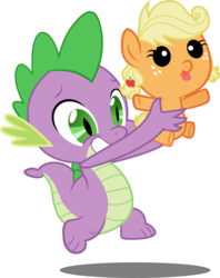 Size: 4000x5041 | Tagged: safe, artist:the-crusius, applejack, spike, pony, g4, absurd resolution, baby, baby pony, babyjack, foal, simple background, transparent background, vector