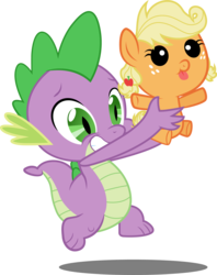 Size: 4000x5041 | Tagged: safe, artist:the-crusius, applejack, spike, dragon, pony, g4, absurd resolution, baby, baby pony, babyjack, female, foal, male, simple background, transparent background, vector