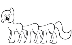 Size: 955x600 | Tagged: safe, bald, base, female, head up butt, lineart, looking at you, mare, monochrome, multiple bodies, multiple legs, multiple limbs, penetration, pony centipede, smiling, why, wtf