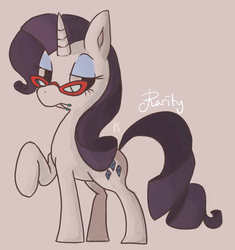 Size: 707x752 | Tagged: dead source, safe, artist:berrydrops, rarity, pony, unicorn, g4, female, glasses, mare, mouth hold, needle, raised hoof, solo