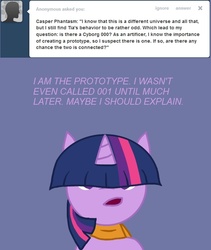 Size: 632x750 | Tagged: safe, twilight sparkle, g4, ask, blue background, bust, cyborg 009, front view, simple background, solo, tumblr