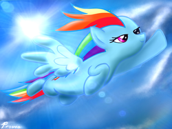 Size: 4096x3071 | Tagged: dead source, safe, artist:privia, rainbow dash, pegasus, pony, g4, female, flying, solo
