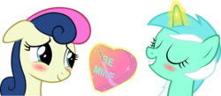 Size: 12000x5213 | Tagged: safe, artist:artpwny, bon bon, lyra heartstrings, sweetie drops, g4, absurd resolution, blushing, female, hearts and hooves day, lesbian, ship:lyrabon, shipping, simple background, transparent background, valentine, valentine's day, vector