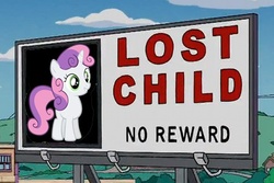 Size: 450x300 | Tagged: safe, sweetie belle, pony, unicorn, g4, billboard, female, filly, male, the simpsons