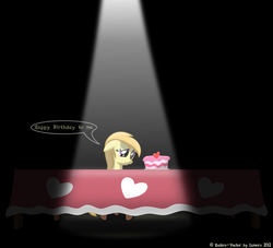 Size: 4000x3636 | Tagged: safe, artist:lumorn, noi, pony, g4, birthday, cake, female, happy birthday to me, lonely, sad, solo