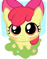 Size: 975x1200 | Tagged: safe, artist:momo, apple bloom, earth pony, pony, g4, adorabloom, blushing, cute, female, filly, foal, grin, happy, looking at you, looking up, looking up at you, smiling, solo