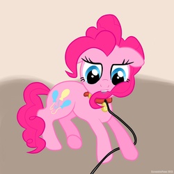 Size: 2500x2500 | Tagged: safe, artist:greaterlimit, pinkie pie, dog, g4, behaving like a dog, collar, leash, pet, pet play, pet tag, puppy pie, simple background