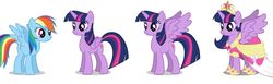 Size: 1505x466 | Tagged: safe, rainbow dash, twilight sparkle, alicorn, pony, g4, comparison, female, mare, size comparison, twilight sparkle (alicorn)