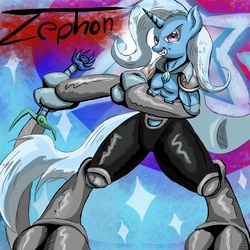 Size: 2000x2000 | Tagged: safe, artist:bob401, trixie, vampire, anthro, g4, crossover, grin, legacy of kain, sword