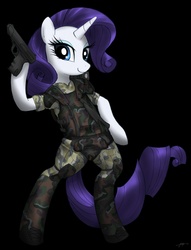 Size: 1000x1309 | Tagged: safe, artist:mirapony, rarity, alien, pony, unicorn, g4, boots, camouflage, clothes, female, gun, mare, marine, military pony, military uniform, parody, shoes, soldier, soldier pony, solo, uniform