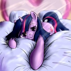 Size: 850x850 | Tagged: safe, artist:ykchiropter, twilight sparkle, pony, g4, bed, bed mane, cute, female, lidded eyes, looking at you, morning ponies, solo, weapons-grade cute
