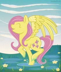 Size: 800x953 | Tagged: safe, artist:shadowbirds, fluttershy, pony, g4, female, puddle, solo