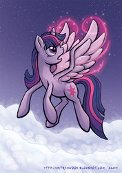 Size: 595x842 | Tagged: safe, artist:raynesgem, twilight sparkle, alicorn, pony, g4, cloud, cloudy, female, solo, stars, twilight sparkle (alicorn)