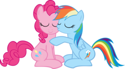 Size: 3000x1660 | Tagged: safe, artist:muhmuhmuhimdead, pinkie pie, rainbow dash, earth pony, pegasus, pony, g4, cheek kiss, duo, eyes closed, female, kissing, lesbian, mare, ship:pinkiedash, shipping, simple background, transparent background, vector