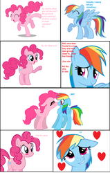 Size: 1592x2504 | Tagged: safe, artist:dreamflight7, pinkie pie, rainbow dash, earth pony, pegasus, pony, g4, blushing, comic, female, heart, kiss on the lips, kissing, lesbian, mare, ship:pinkiedash, shipping, simple background, vector, white background