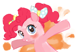 Size: 1024x679 | Tagged: safe, artist:momo, pinkie pie, g4, bow, pigtails, smiling