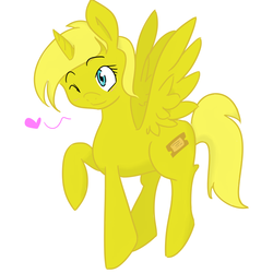 Size: 700x700 | Tagged: safe, artist:skittles, oc, oc only, oc:ticket, alicorn, pony, alicorn oc, heart, simple background, solo, wink