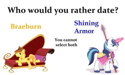 Size: 1500x900 | Tagged: safe, braeburn, shining armor, g4, meta, who would you date
