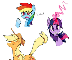 Size: 908x765 | Tagged: safe, artist:soulspade, artist:xenon, applejack, rainbow dash, twilight sparkle, g4, colored