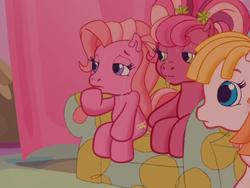 Size: 640x480 | Tagged: safe, screencap, cheerilee (g3), pinkie pie (g3), toola-roola, g3, g3.5, twinkle wish adventure, heat, red, sitting, sweat, warm