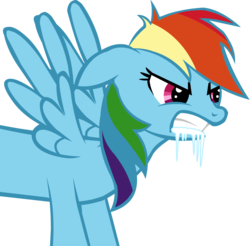 Size: 1358x1338 | Tagged: safe, artist:somekindahatebreeder, rainbow dash, pegasus, pony, g4, angry, female, mare, simple background, solo, spread wings, transparent background