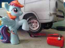 Size: 2048x1536 | Tagged: safe, rainbow dash, g4, dodge a100, female, garage, irl, photo, tools, toy, truck