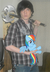 Size: 900x1285 | Tagged: safe, rainbow dash, human, g4, axe, irl, irl human, photo, ponies in real life