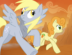 Size: 1319x1000 | Tagged: safe, artist:cheryl-jum, carrot top, derpy hooves, golden harvest, pegasus, pony, g1, g4, bandana, female, g1 to g4, generation leap, mare, scene interpretation