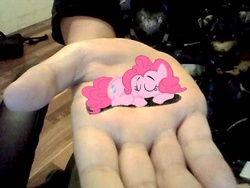 Size: 640x480 | Tagged: safe, pinkie pie, human, g4, hand, irl, irl human, photo, ponies in real life, sleeping, small