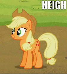 Size: 542x598 | Tagged: safe, edit, edited screencap, screencap, applejack, earth pony, pony, g4, animated, cute, eyes closed, female, grin, happy, hoofy-kicks, horse noises, horses doing horse things, image macro, jackabetes, mare, neigh, open mouth, rearing, smiling, solo, text