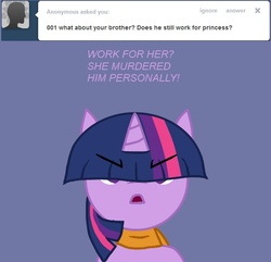Size: 632x608 | Tagged: safe, twilight sparkle, g4, ask, blue background, bust, cyborg 009, english, front view, portrait, simple background, solo, tumblr