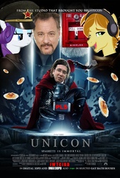 Size: 1012x1500 | Tagged: safe, mandopony, rarity, oc, comic:based anon, g4, /mlp/, fire alarm, iwtcird, john de lancie, meme, meta, movie poster, spaghetti, unicon