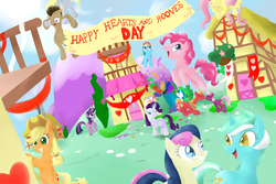 Size: 9000x6000 | Tagged: safe, artist:rixnane, applejack, big macintosh, bon bon, cheerilee, derpy hooves, dj pon-3, doctor whooves, fluttershy, lyra heartstrings, pinkie pie, rainbow dash, rarity, sweetie drops, time turner, twilight sparkle, vinyl scratch, earth pony, pony, g4, absurd resolution, heart, hearts and hooves day, male, mane six, ponyville, ship:cheerimac, shipping, stallion, straight