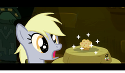 Size: 1600x934 | Tagged: safe, artist:pat412, daring do, derpy hooves, pegasus, pony, g4, female, mare, muffin, underp