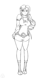 Size: 2000x3400 | Tagged: safe, artist:junker, fluttershy, human, g4, breasts, busty fluttershy, female, humanized, monochrome, solo, wide hips