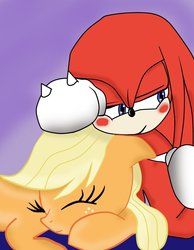 Size: 788x1013 | Tagged: safe, artist:kaiamurosesei, applejack, g4, appleknux, crossover, crossover shipping, interspecies, knuckles the echidna, male, shipping, sonic the hedgehog (series)