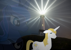 Size: 964x683 | Tagged: safe, artist:totallynotabronyfim, prince blueblood, princess luna, g4, lighthouse