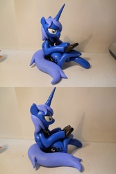 Size: 800x1200 | Tagged: safe, artist:earthenpony, princess luna, pony, gamer luna, g4, casual, irl, photo, s1 luna, sculpture, sitting, solo