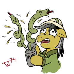 Size: 1280x1280 | Tagged: safe, artist:w74, daring do, snake, g4, 30 minute art challenge, female, prank, simple background, solo, transparent background