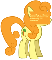 Size: 500x572 | Tagged: safe, carrot top, golden harvest, earth pony, pony, offensive ponies, g4, female, mare, meta, simple background, solo, text, transparent background