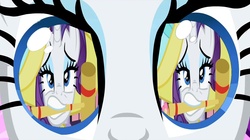 Size: 1280x718 | Tagged: safe, edit, edited screencap, screencap, rarity, g4, magical mystery cure, sweet and elite, a true true friend, croquet mallet, eye reflection, eyes, mallet, mouth hold, reflection, remember when you were a complete jerk