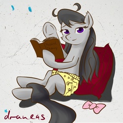 Size: 1000x1000 | Tagged: safe, artist:draneas, octavia melody, earth pony, pony, g4, book, boxers, clothes, female, solo, topless, underwear