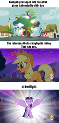 Size: 400x825 | Tagged: safe, edit, edited screencap, screencap, applejack, twilight sparkle, alicorn, earth pony, pony, g4, magical mystery cure, comic, female, mare, screencap comic, twilight sparkle (alicorn)