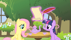 Size: 1280x720 | Tagged: safe, artist:capnpea, edit, edited screencap, screencap, fluttershy, twilight sparkle, g4, cute, fimbriae, teapot sparkle, wat