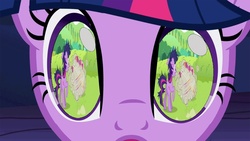 Size: 1024x576 | Tagged: safe, edit, edited screencap, screencap, apple bloom, scootaloo, sweetie belle, twilight sparkle, friendship is magic, g4, lesson zero, my little pony: friendship is magic, ball of violence, cutie mark crusaders, dust cloud, eyes, remember when you were a complete jerk, want it need it